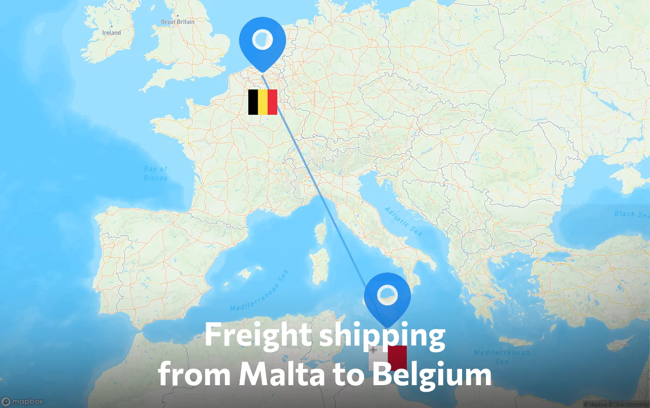 Shipping route from Malta to Belgium