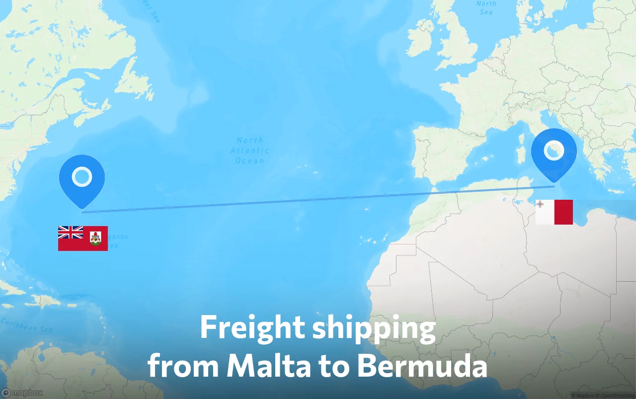 Shipping route from Malta to Bermuda