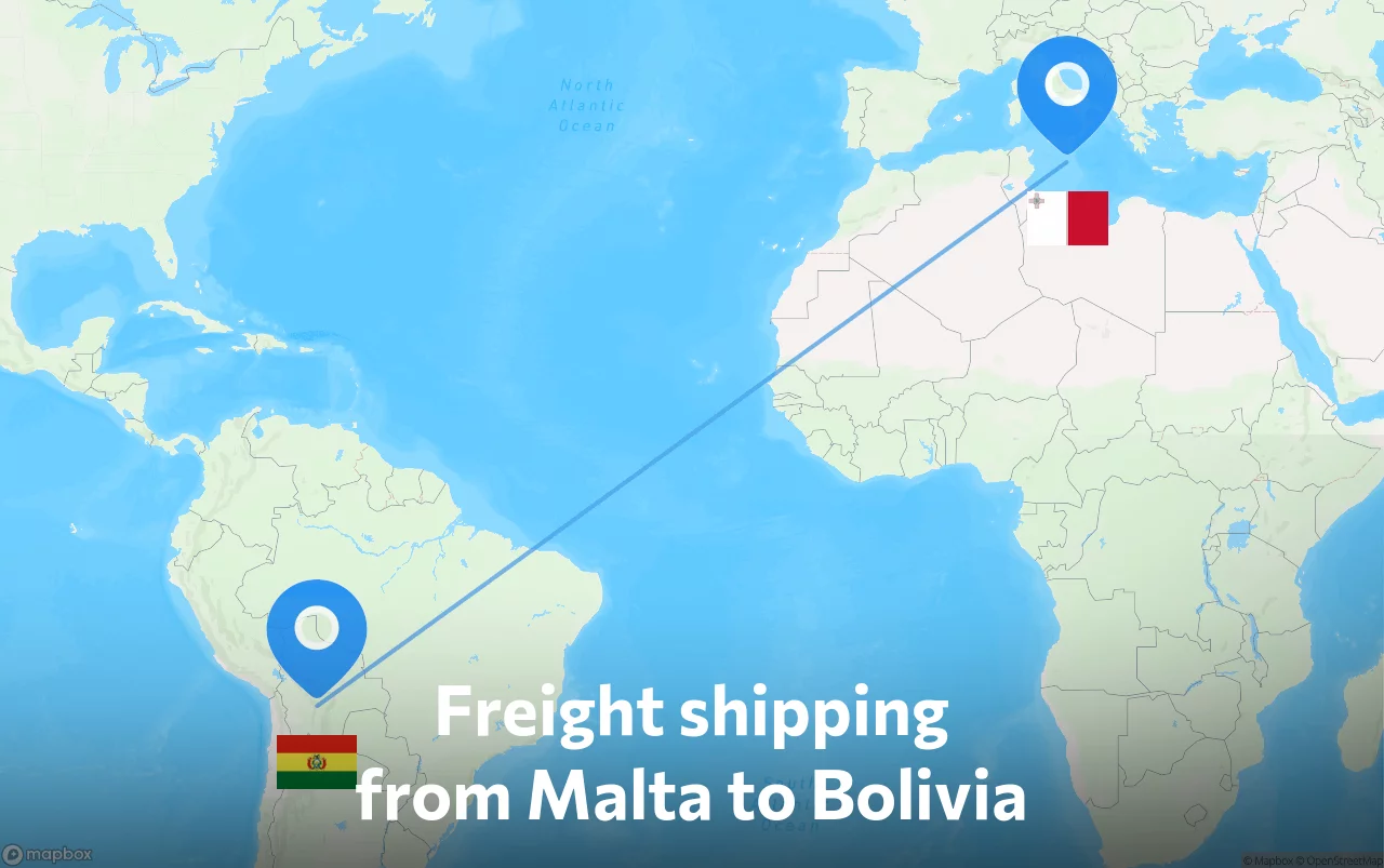 Shipping route from Malta to Bolivia