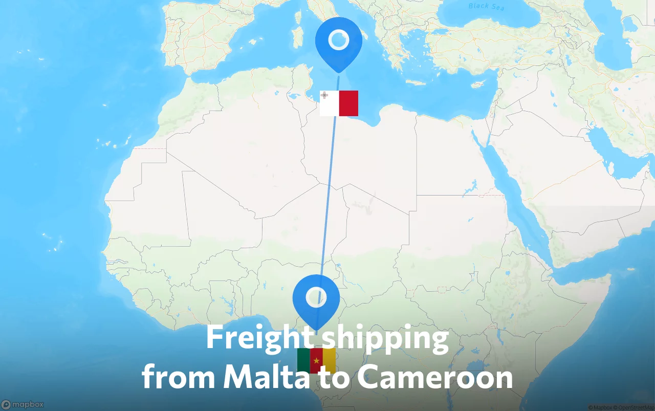 Shipping route from Malta to Cameroon