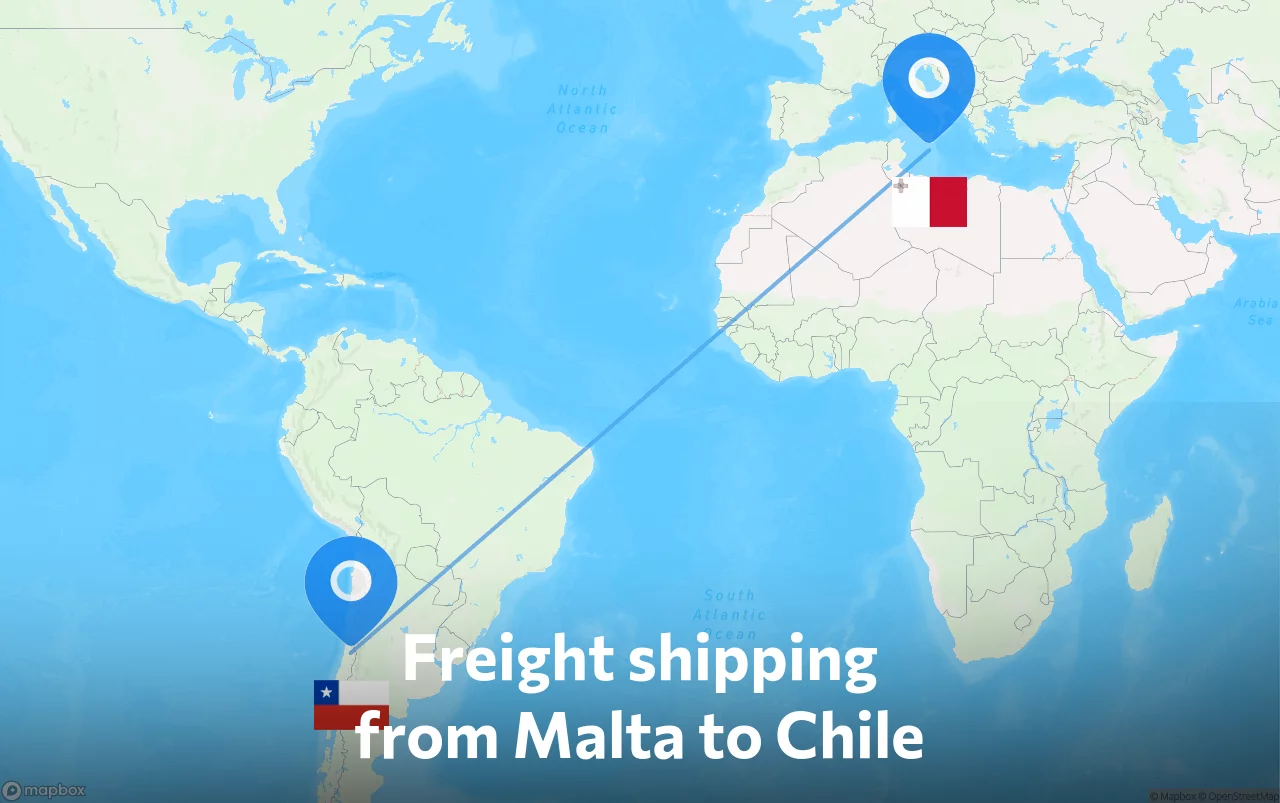 Shipping route from Malta to Chile