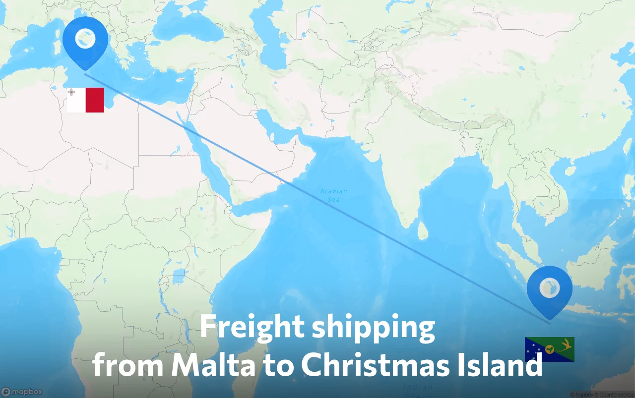 Shipping route from Malta to Christmas Island