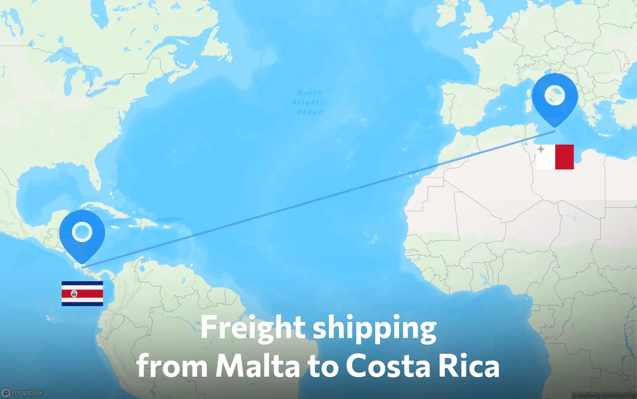 Shipping route from Malta to Costa Rica