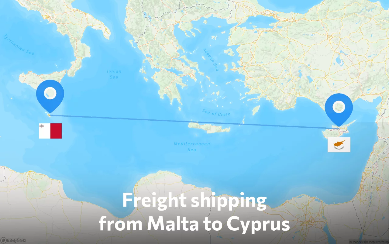 Shipping route from Malta to Cyprus