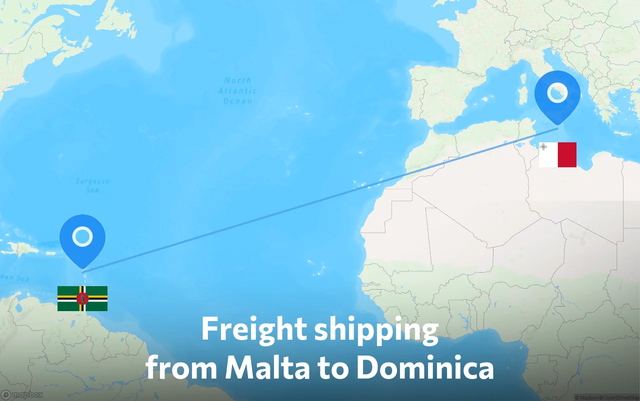Shipping route from Malta to Dominica