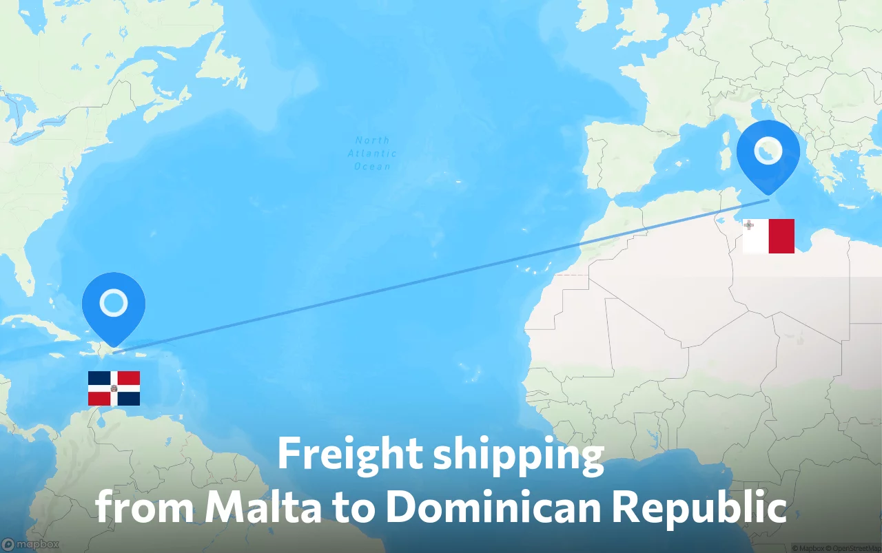 Shipping route from Malta to Dominican Republic