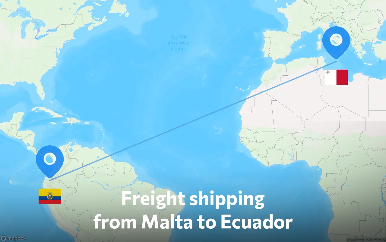 Shipping route from Malta to Ecuador
