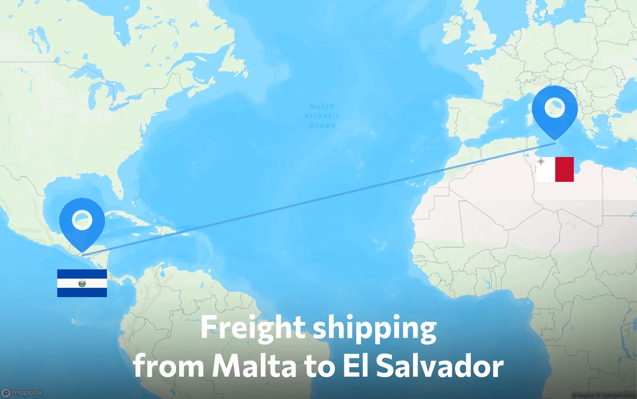 Shipping route from Malta to El Salvador