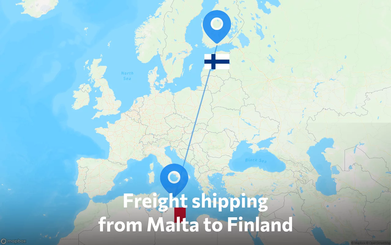Shipping route from Malta to Finland