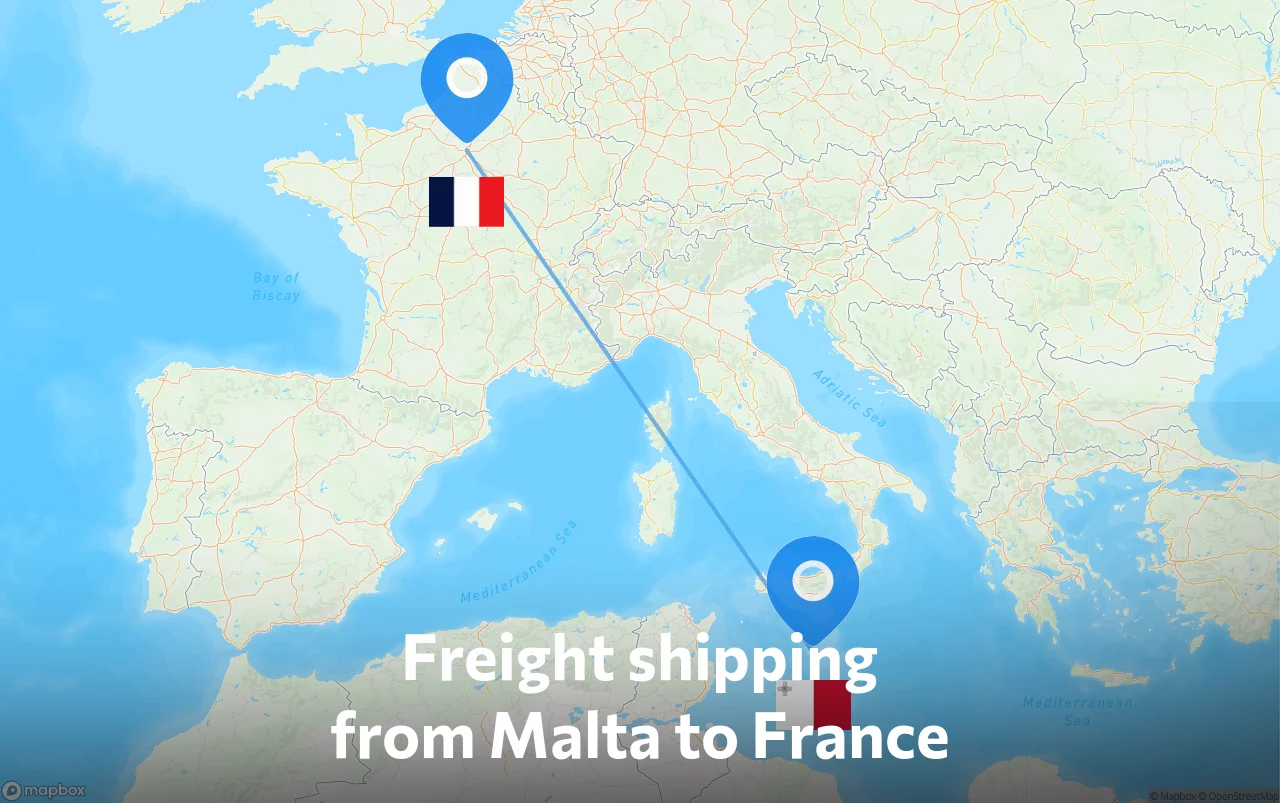 Shipping route from Malta to France