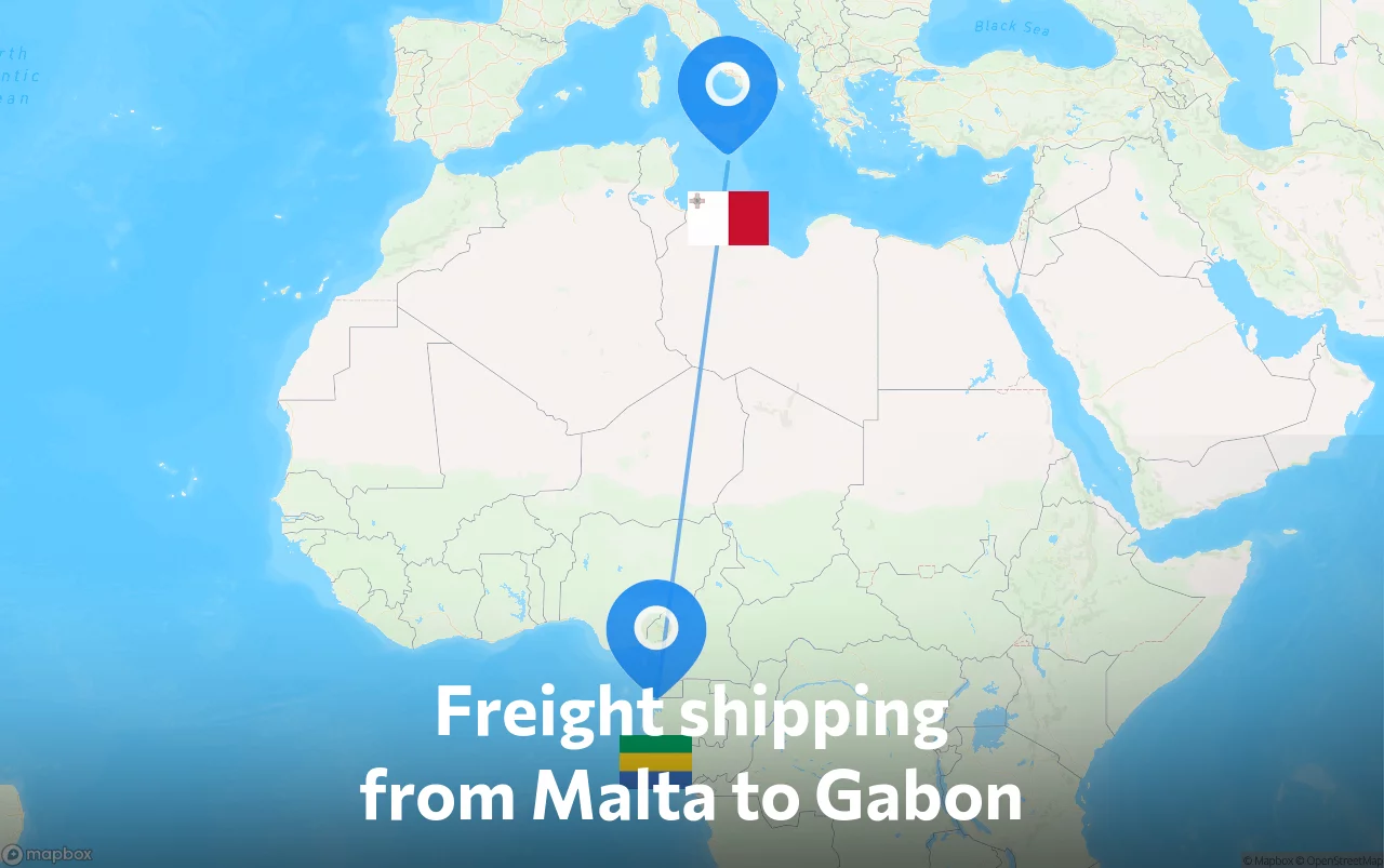 Shipping route from Malta to Gabon