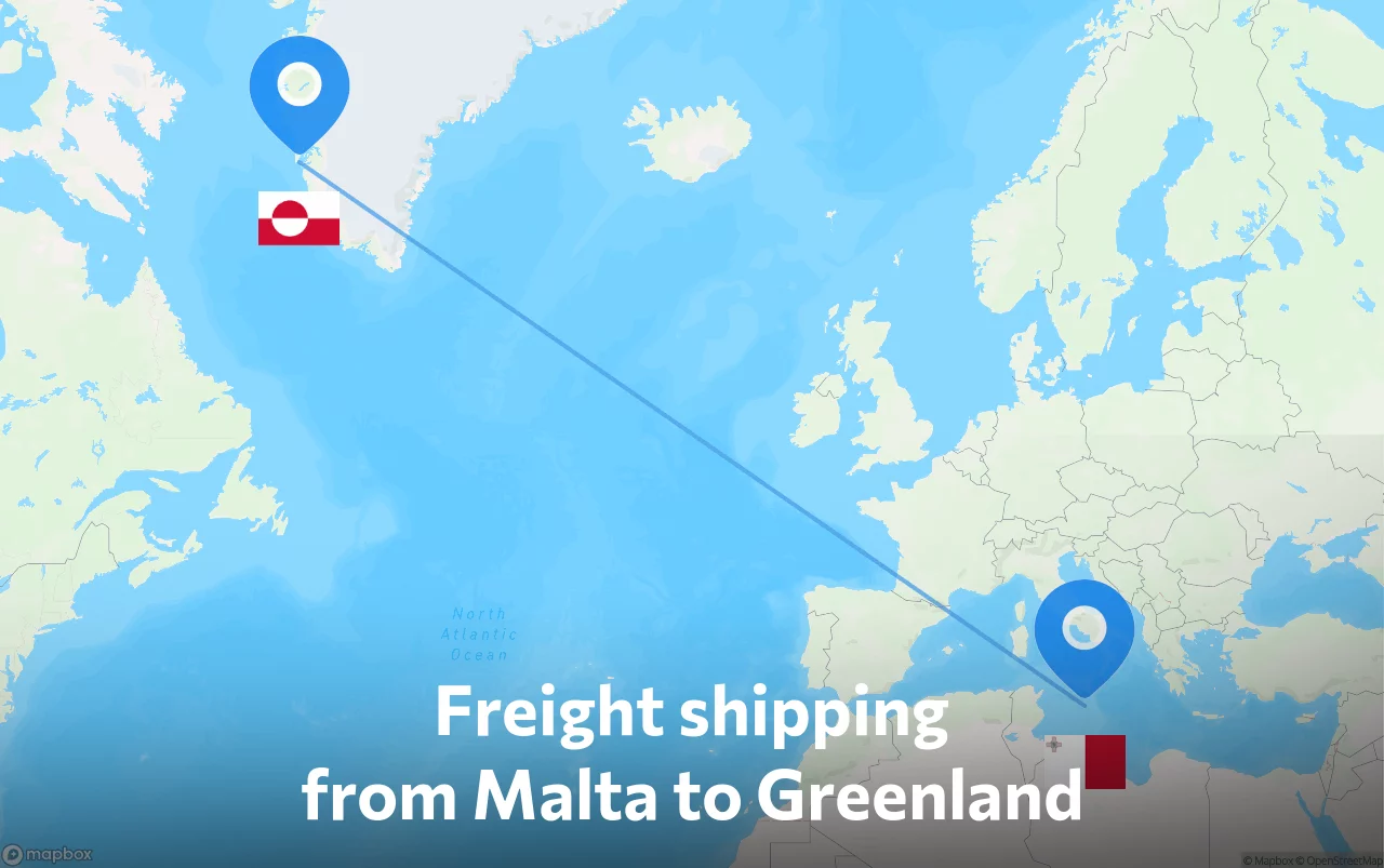 Shipping route from Malta to Greenland