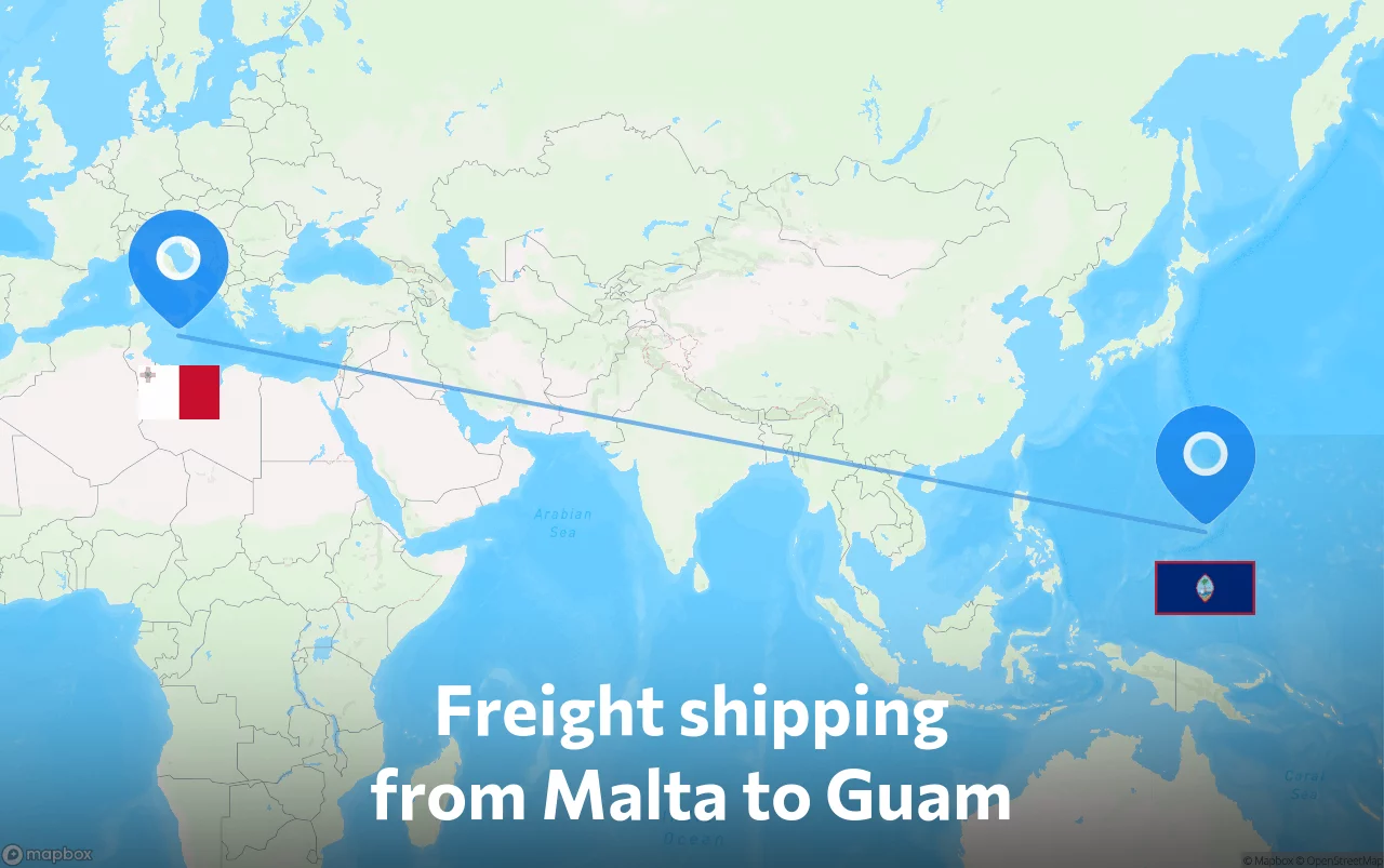 Shipping route from Malta to Guam