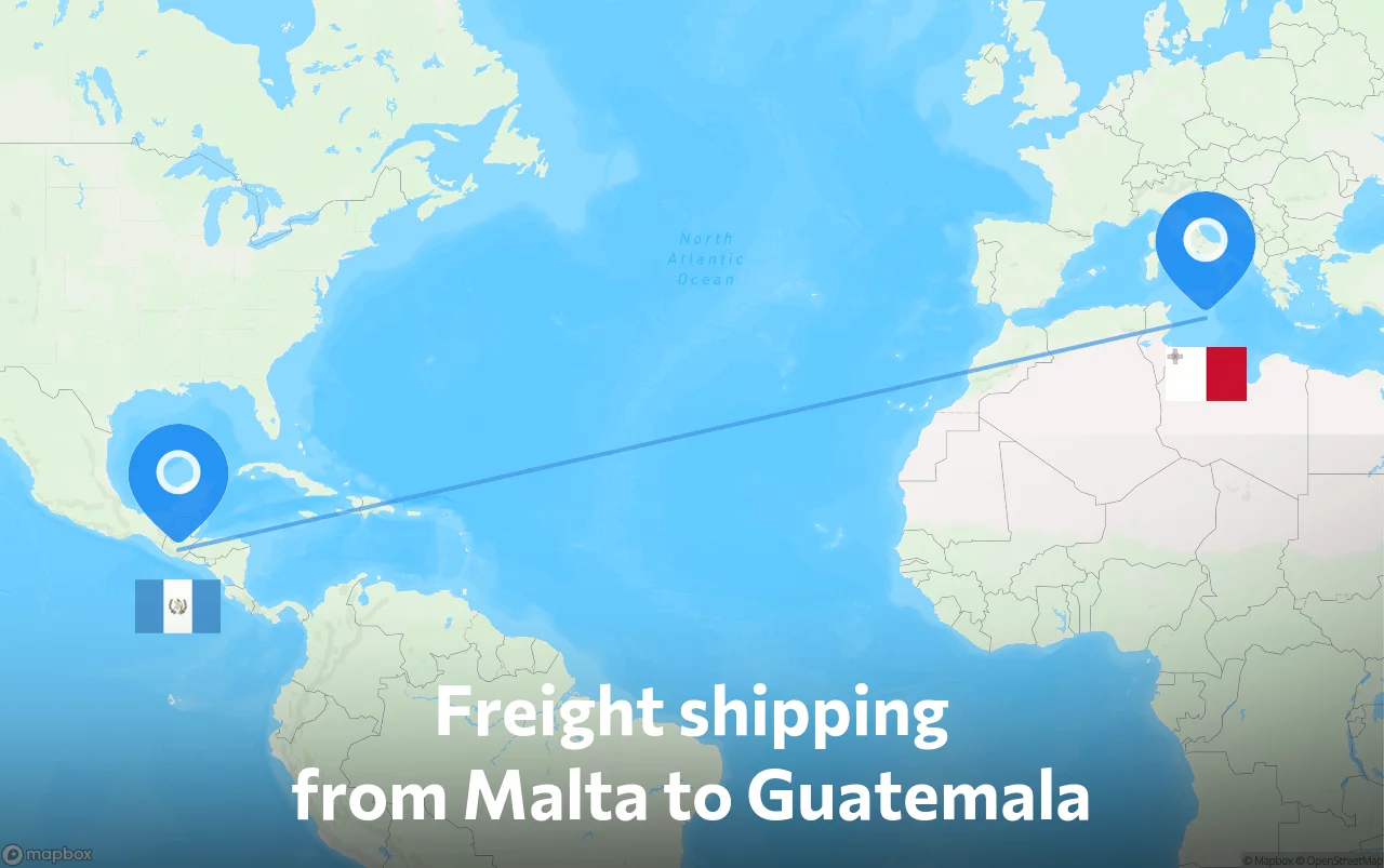 Shipping route from Malta to Guatemala