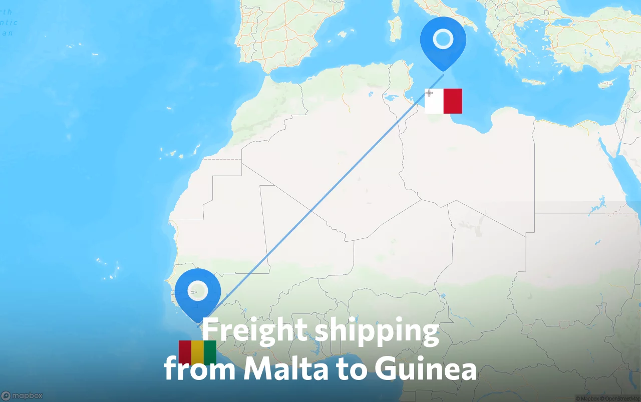 Shipping route from Malta to Guinea