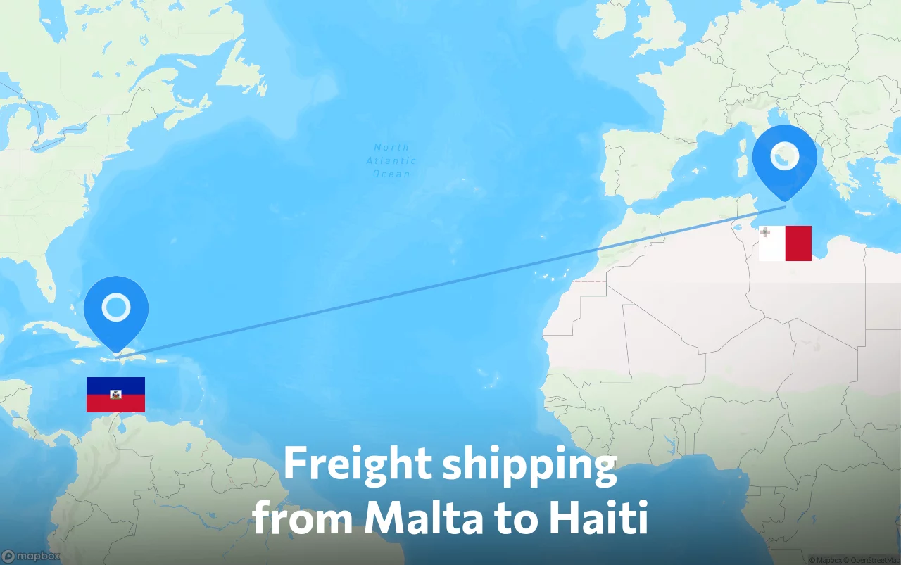Shipping route from Malta to Haiti