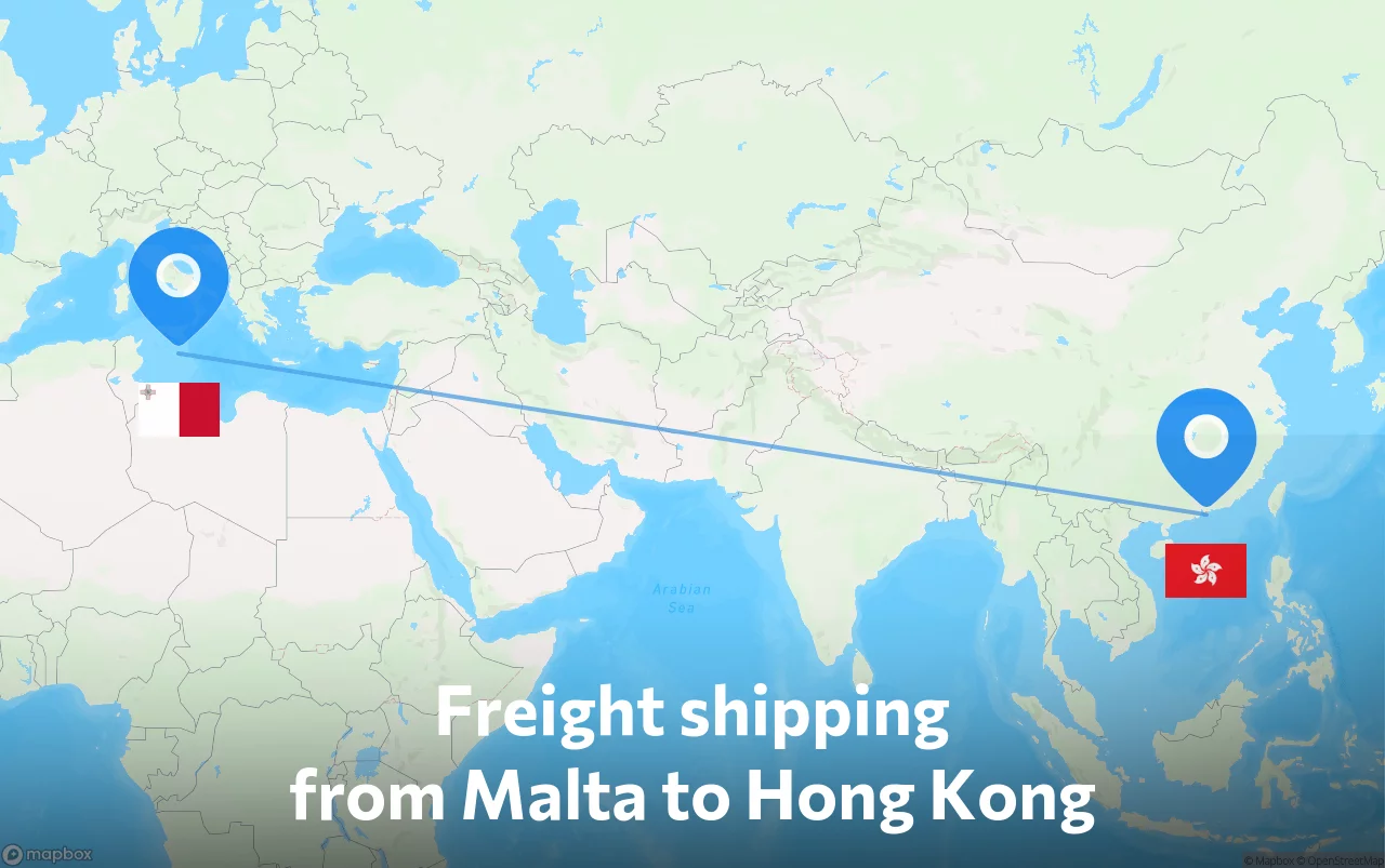 Shipping route from Malta to Hong Kong