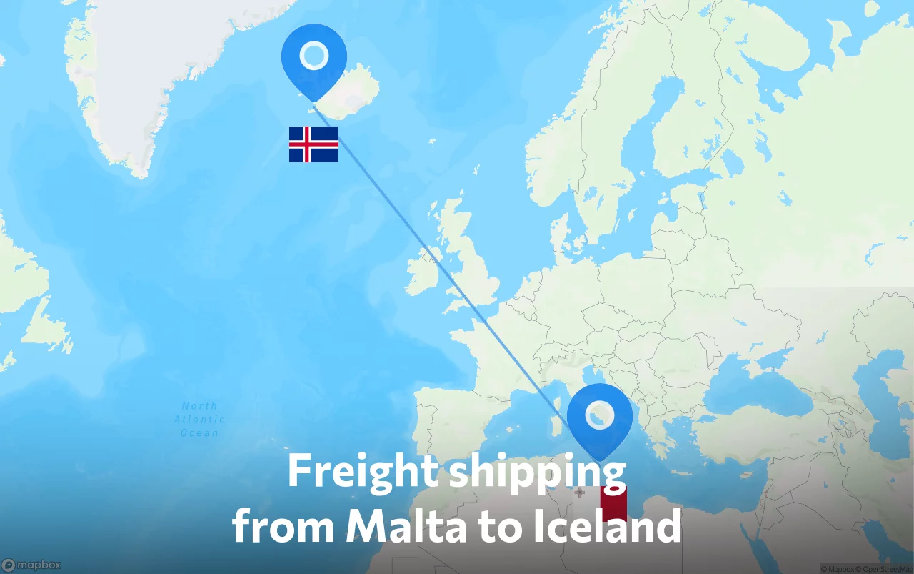 Shipping route from Malta to Iceland
