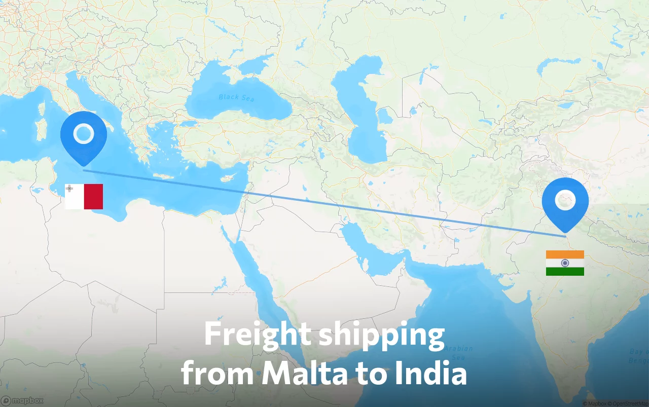 Shipping route from Malta to India