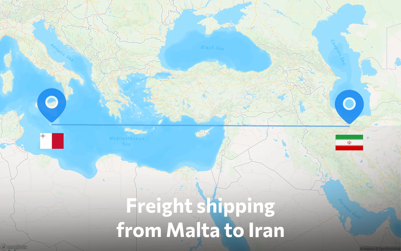 Shipping route from Malta to Iran