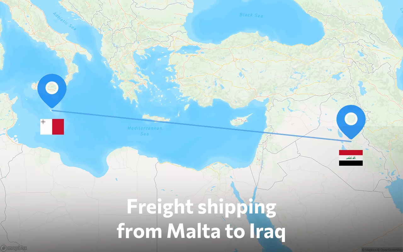 Shipping route from Malta to Iraq