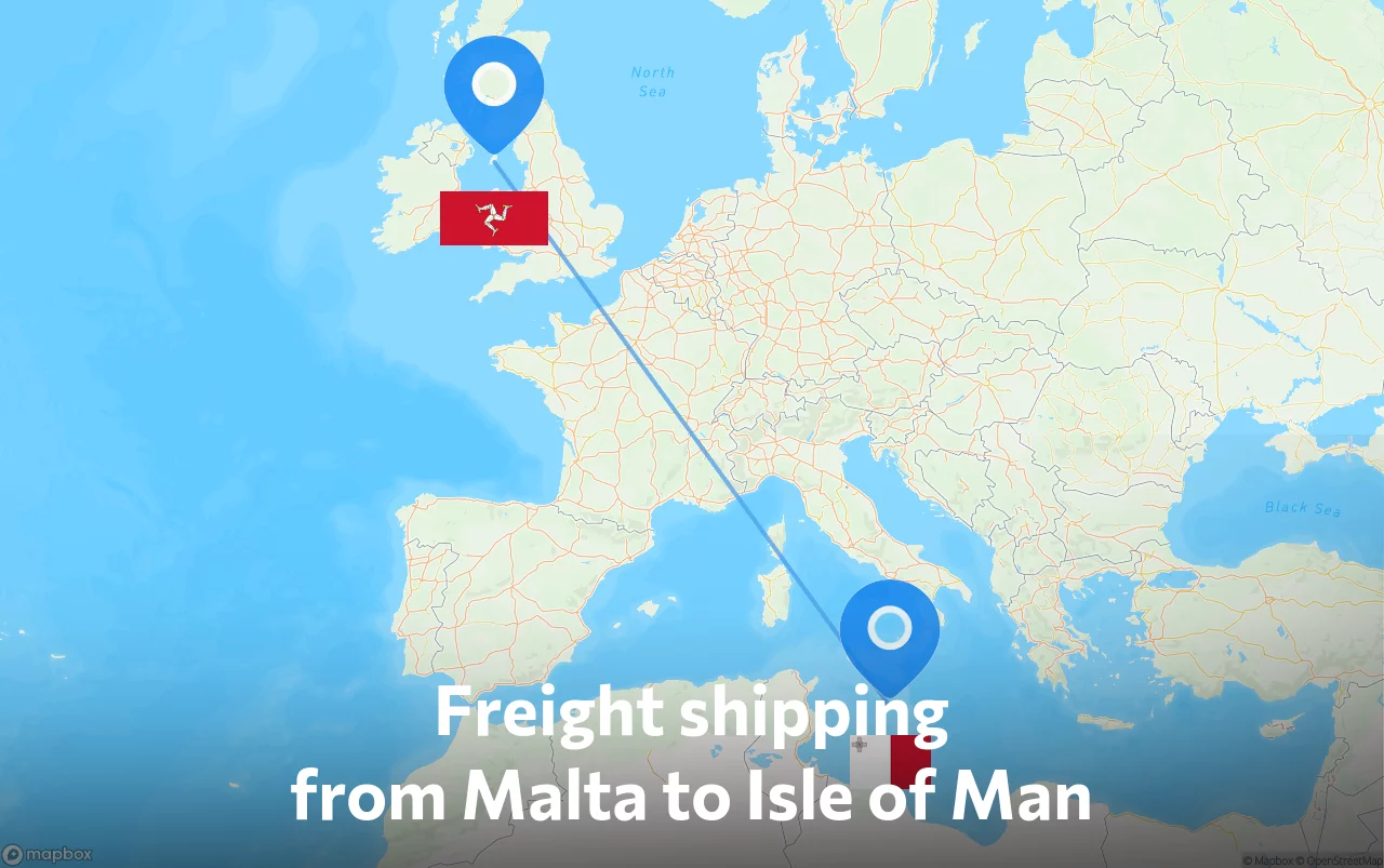 Shipping route from Malta to Isle of Man