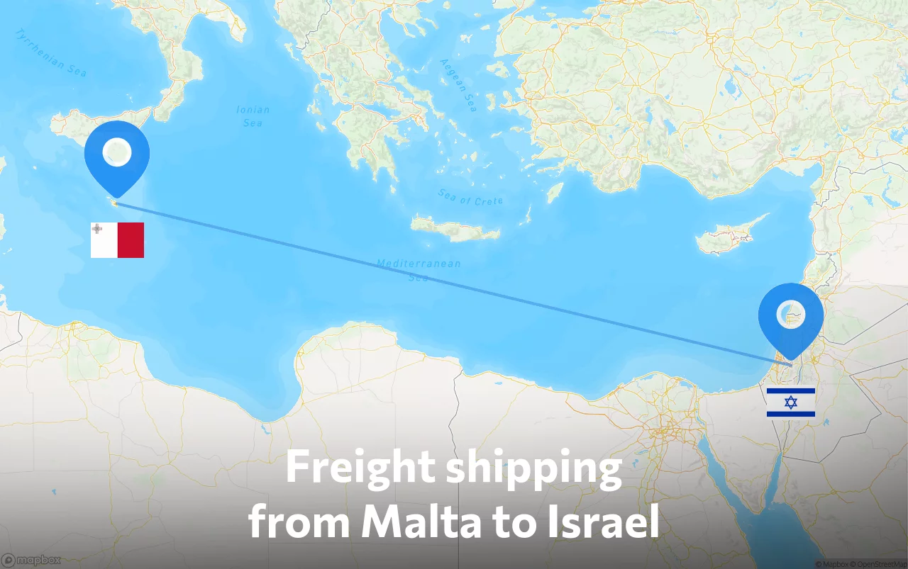Shipping route from Malta to Israel
