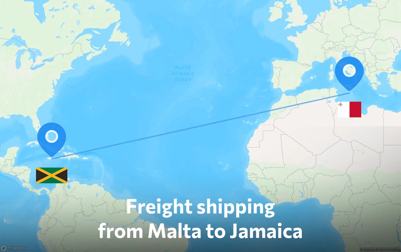 Shipping route from Malta to Jamaica