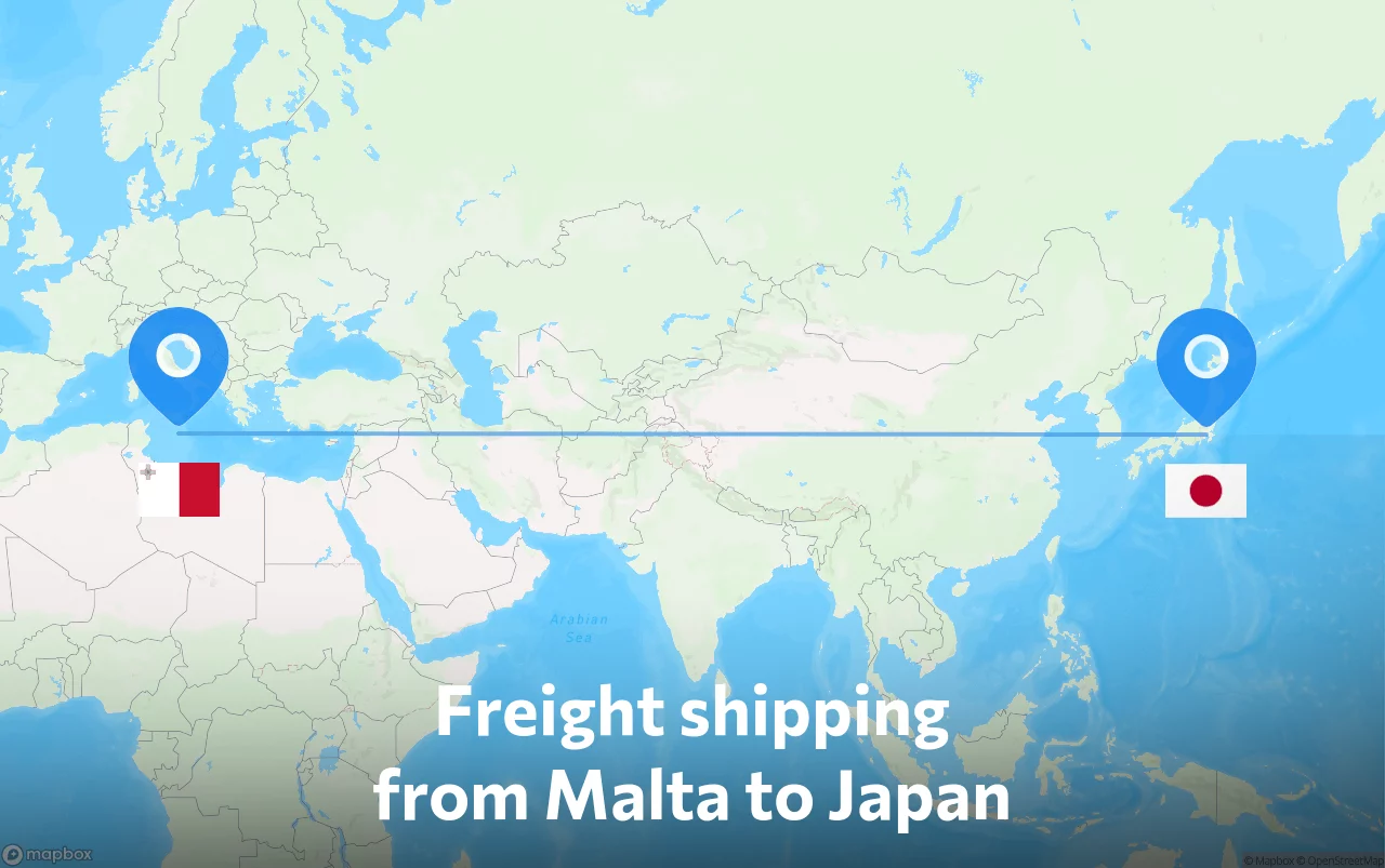 Shipping route from Malta to Japan