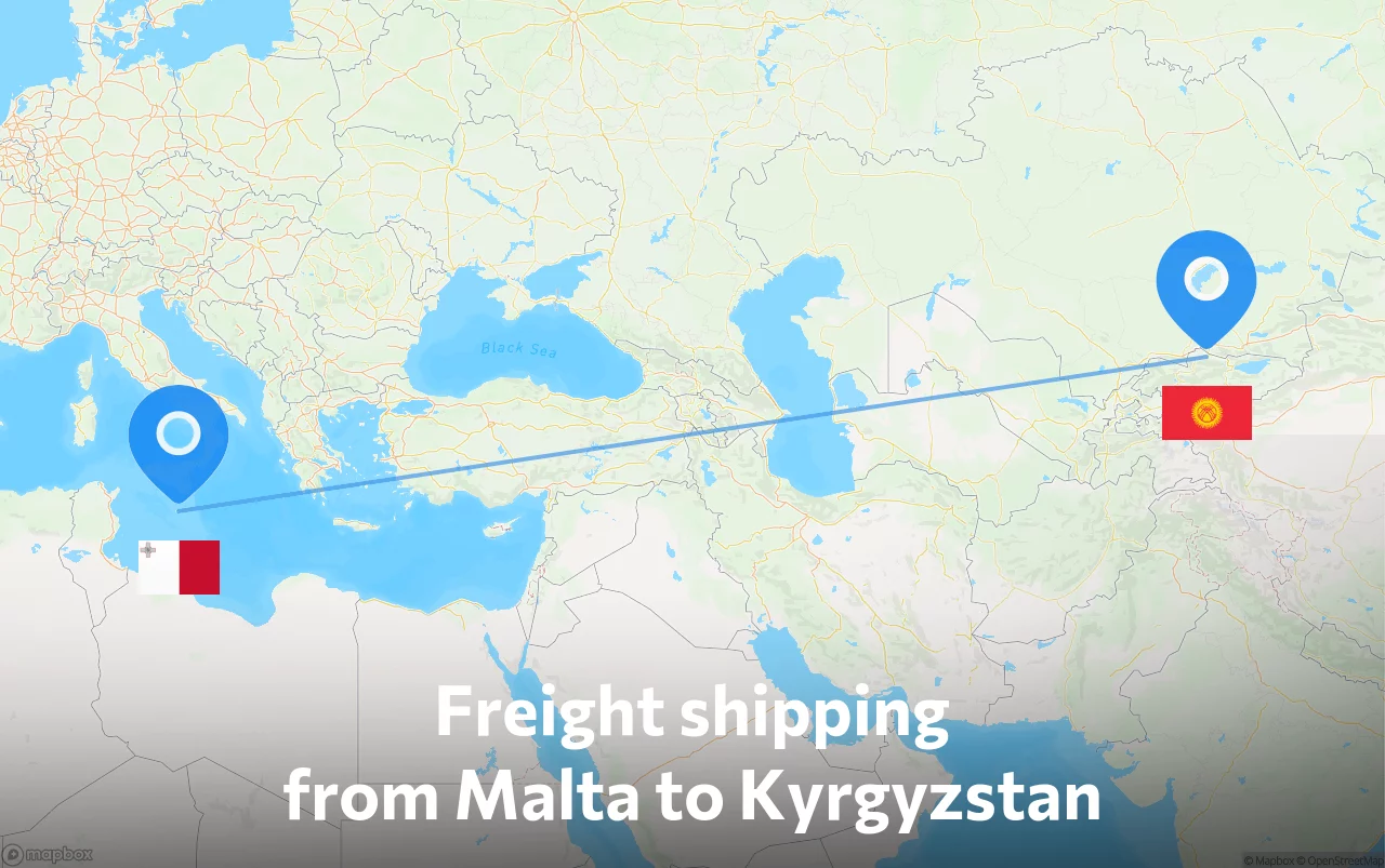 Shipping route from Malta to Kyrgyzstan