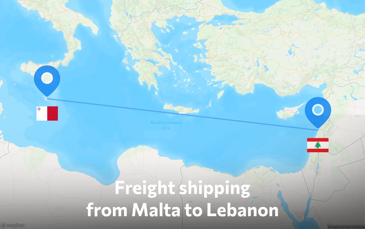 Shipping route from Malta to Lebanon