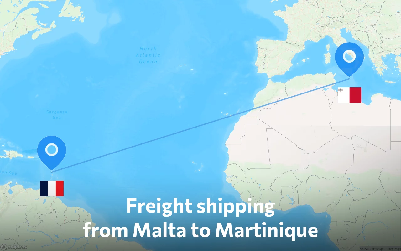 Shipping route from Malta to Martinique