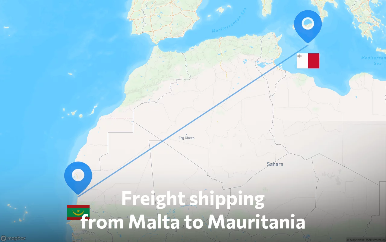 Shipping route from Malta to Mauritania