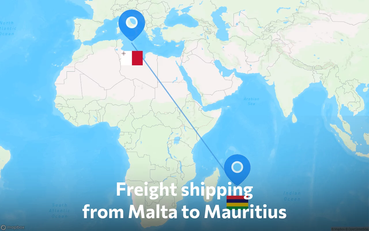 Shipping route from Malta to Mauritius