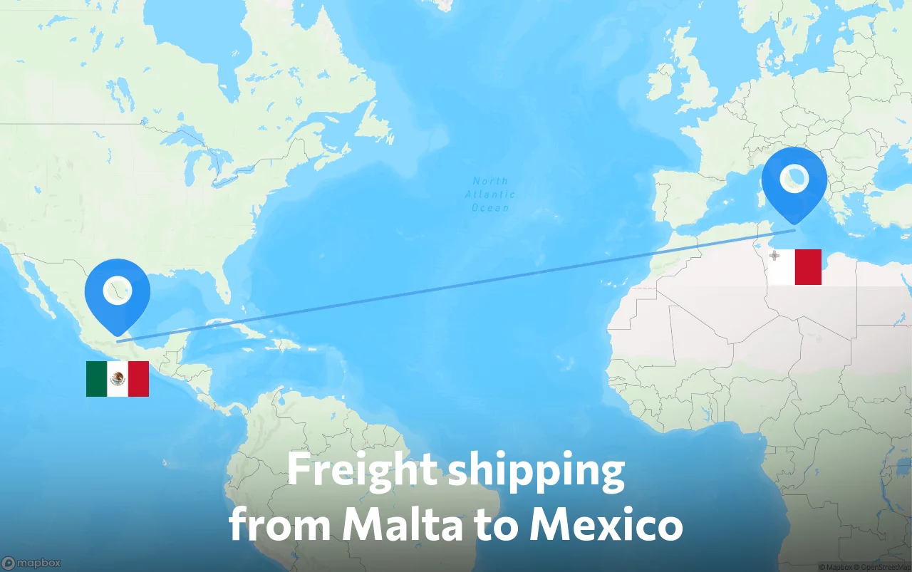 Shipping route from Malta to Mexico