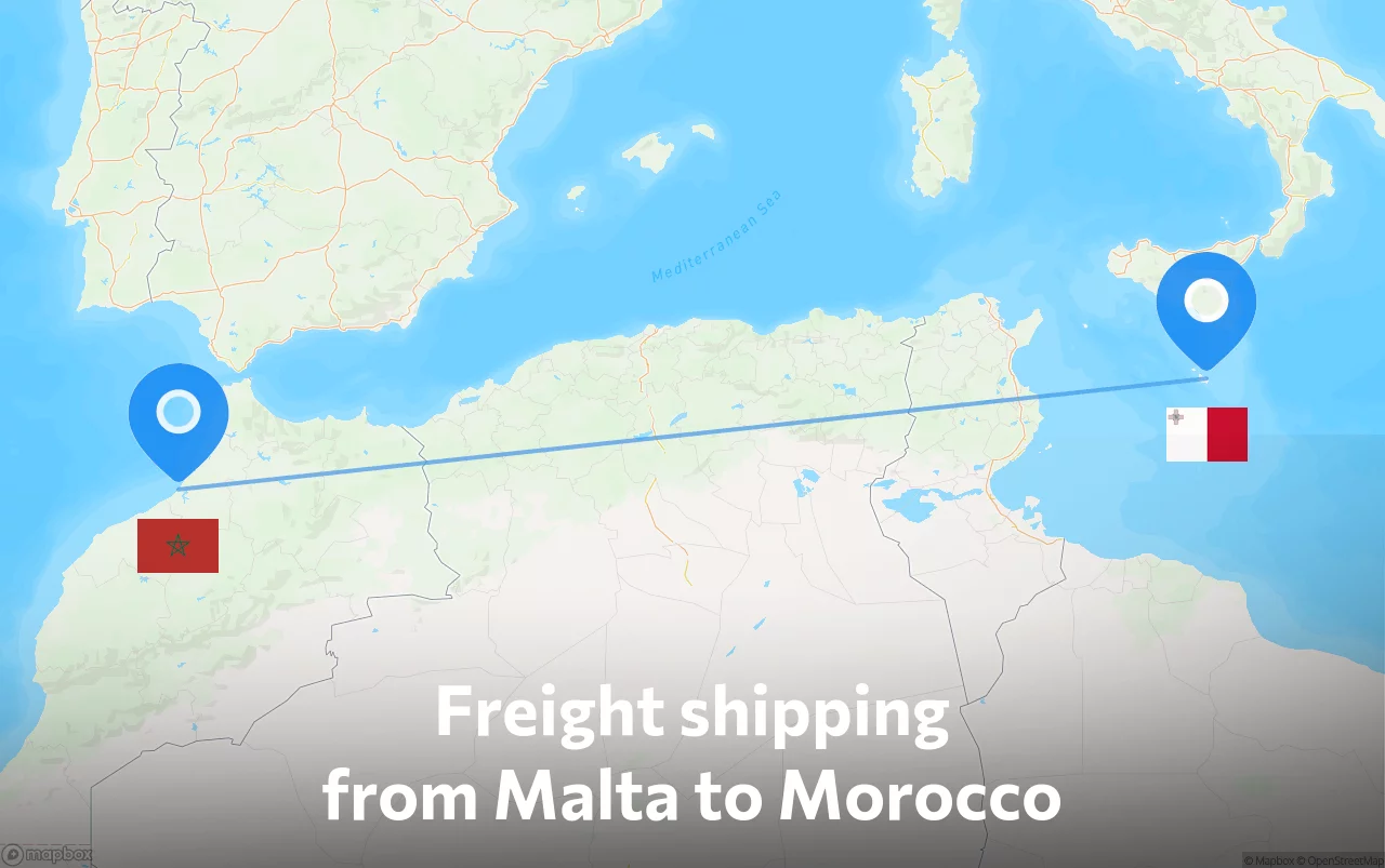 Shipping route from Malta to Morocco