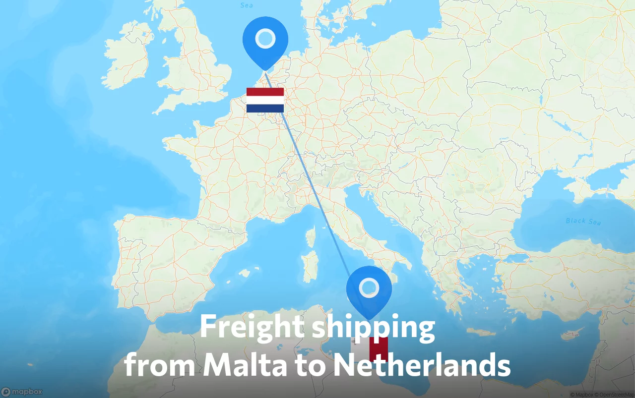 Shipping route from Malta to Netherlands