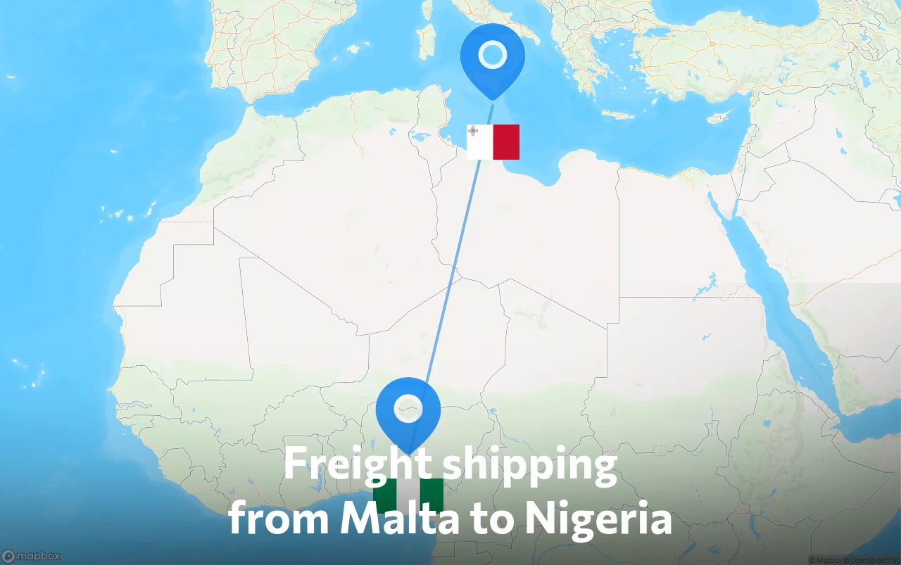 Shipping route from Malta to Nigeria