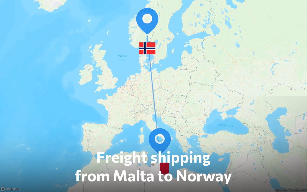 Shipping route from Malta to Norway