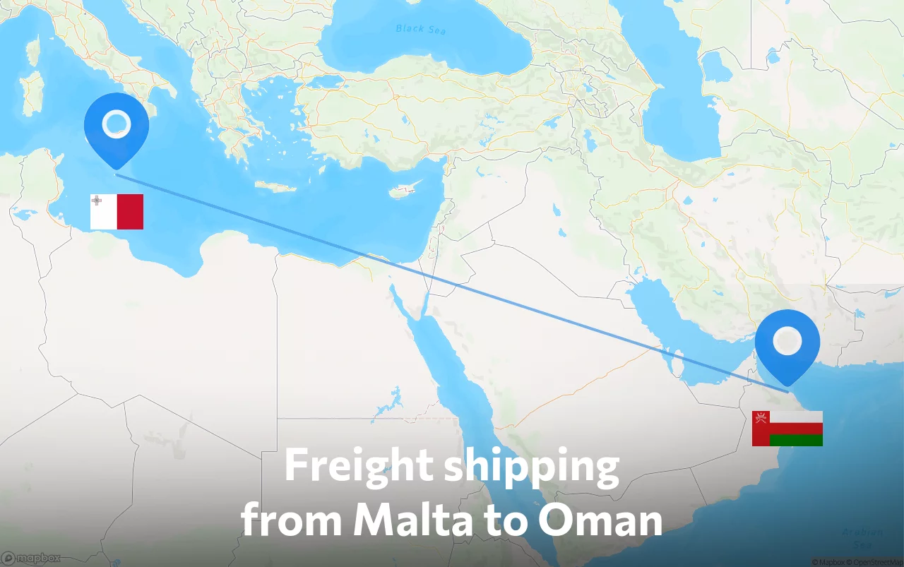 Shipping route from Malta to Oman