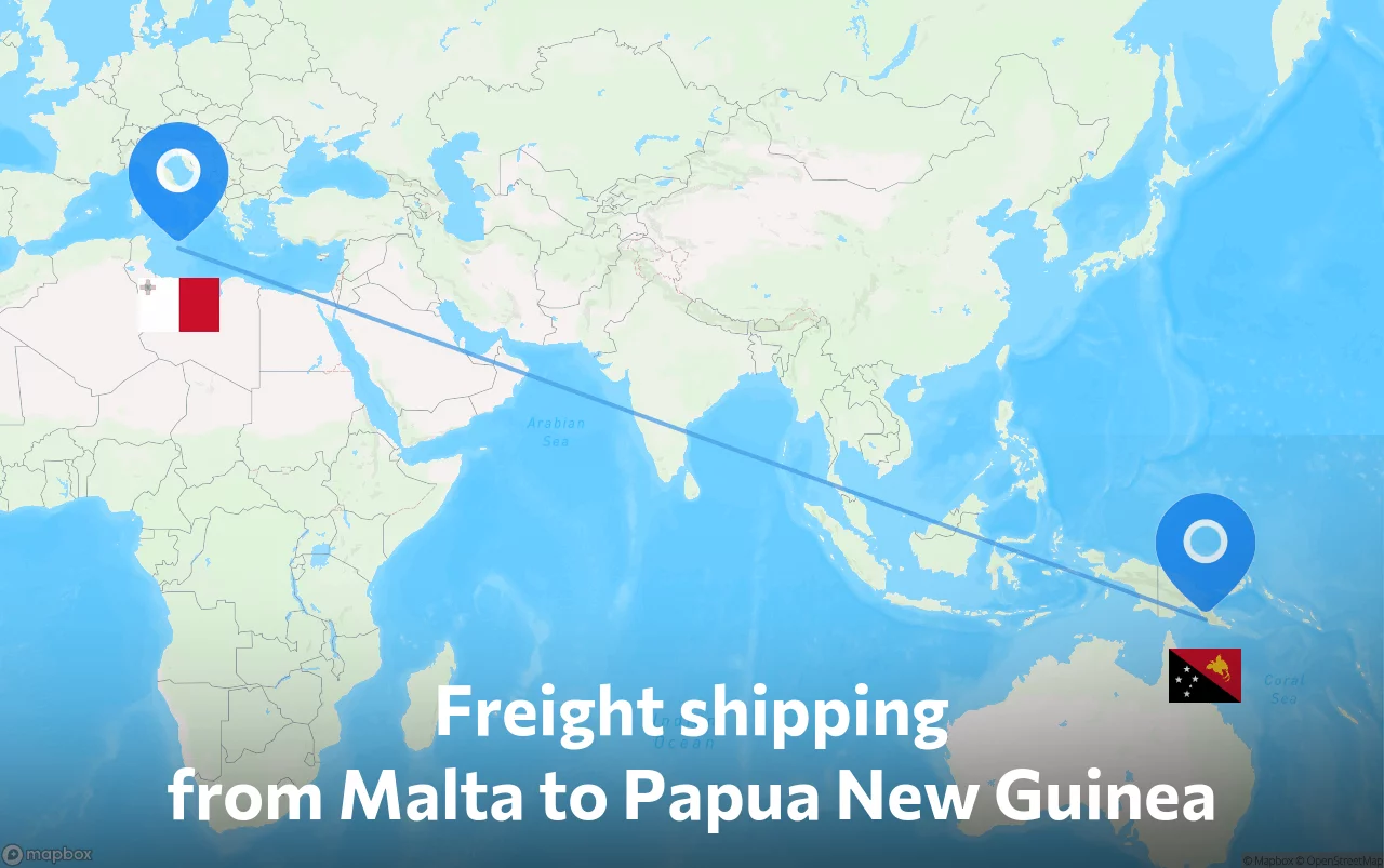 Shipping route from Malta to Papua New Guinea