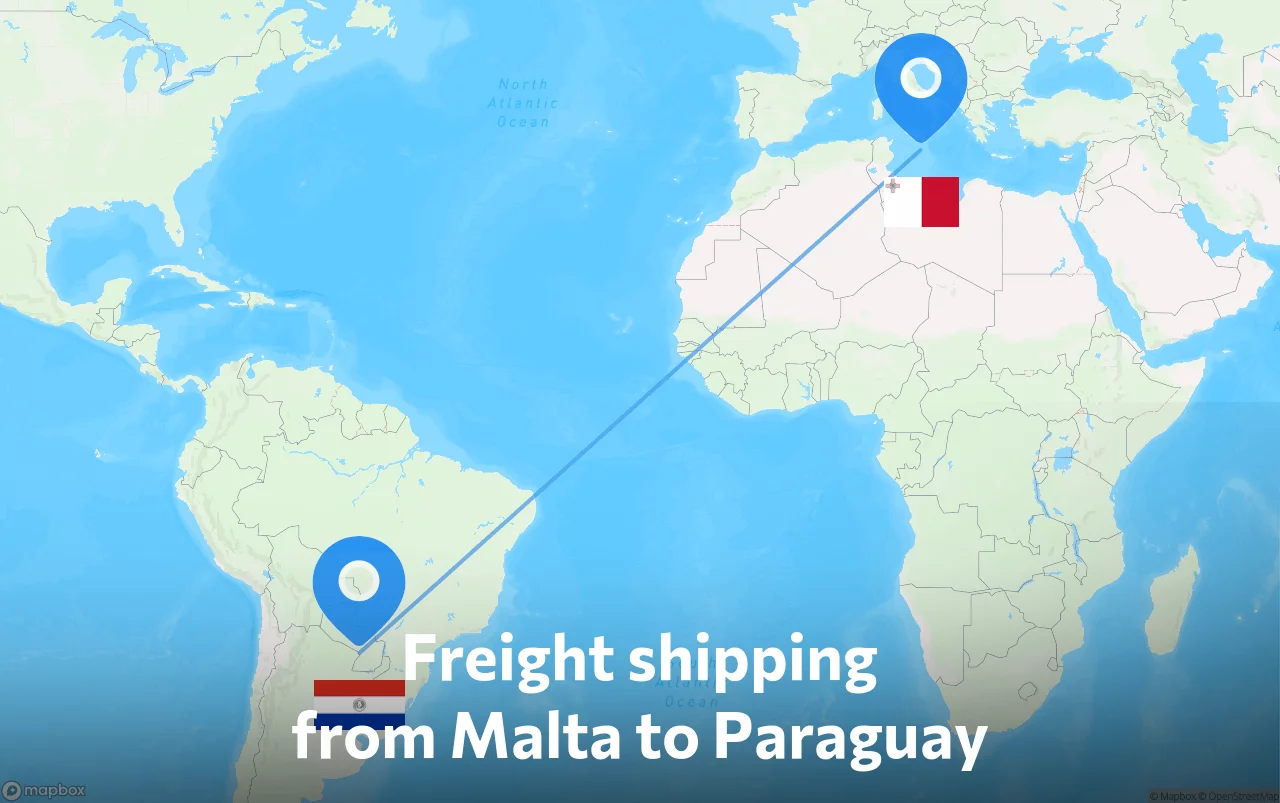 Shipping route from Malta to Paraguay