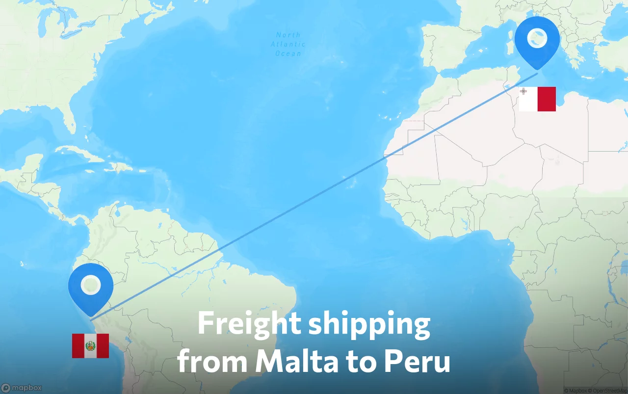 Shipping route from Malta to Peru