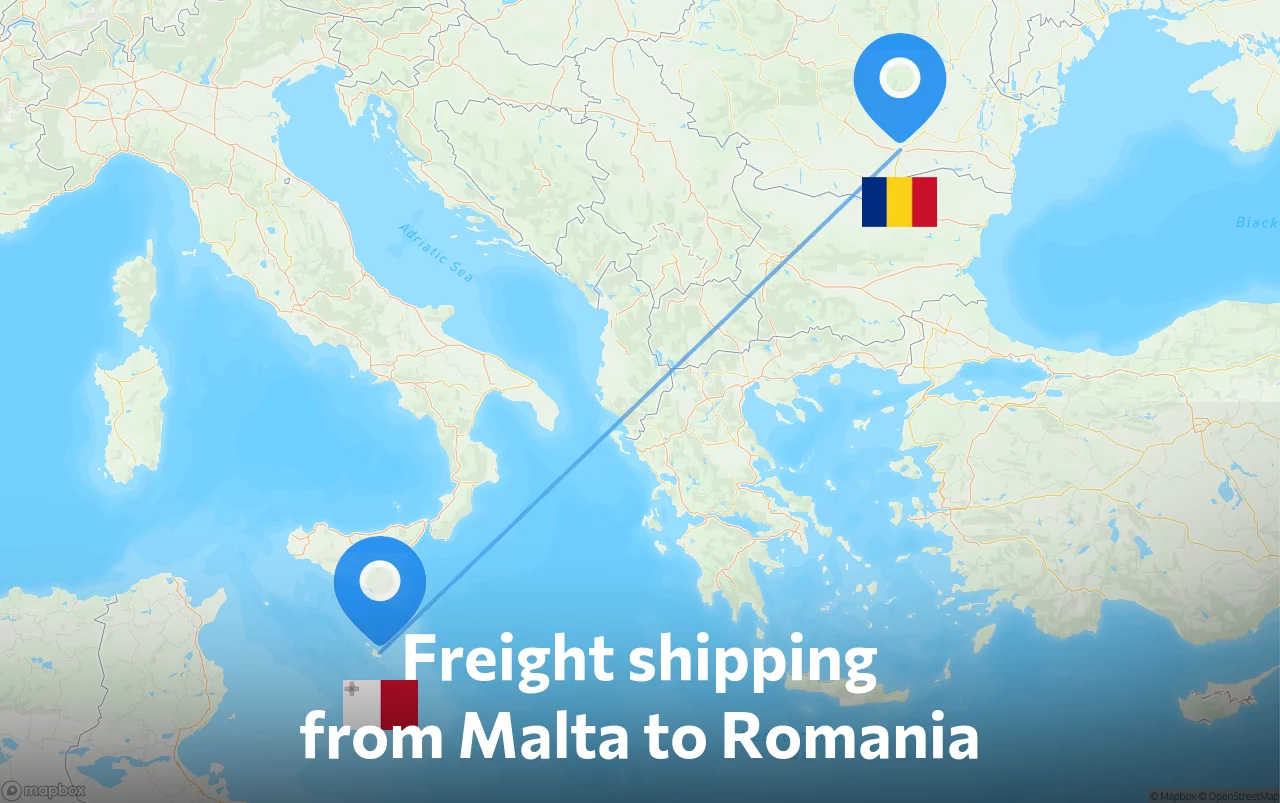 Shipping route from Malta to Romania