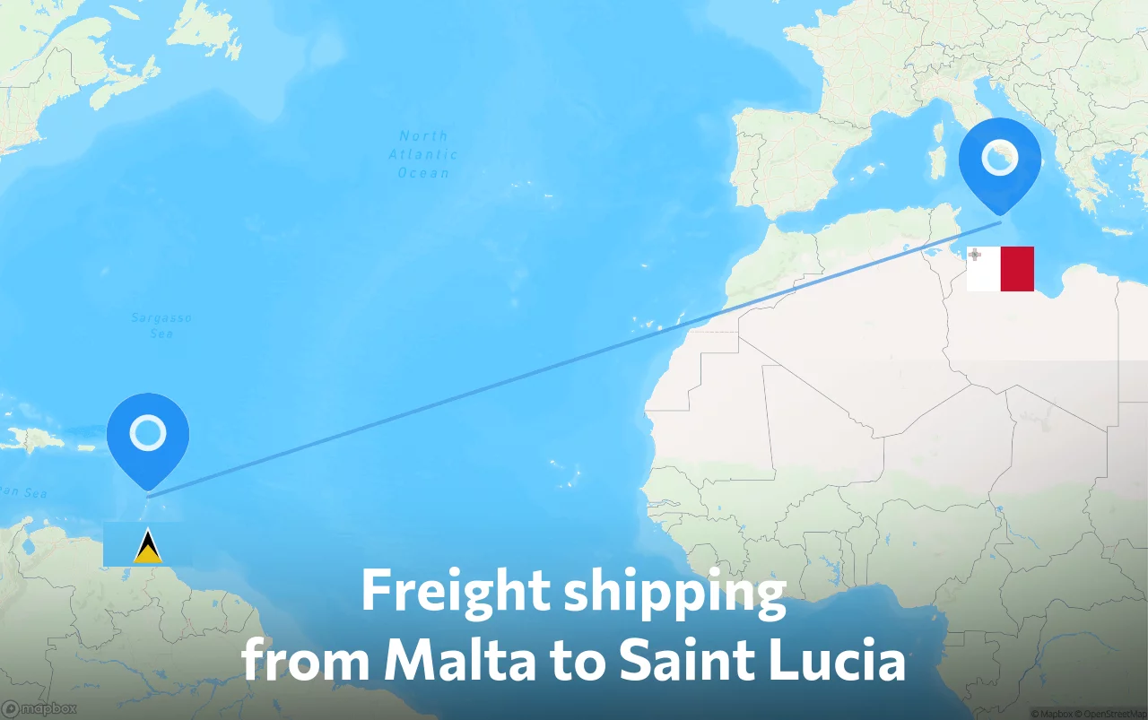 Shipping route from Malta to Saint Lucia
