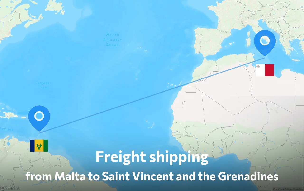 Shipping route from Malta to Saint Vincent and the Grenadines
