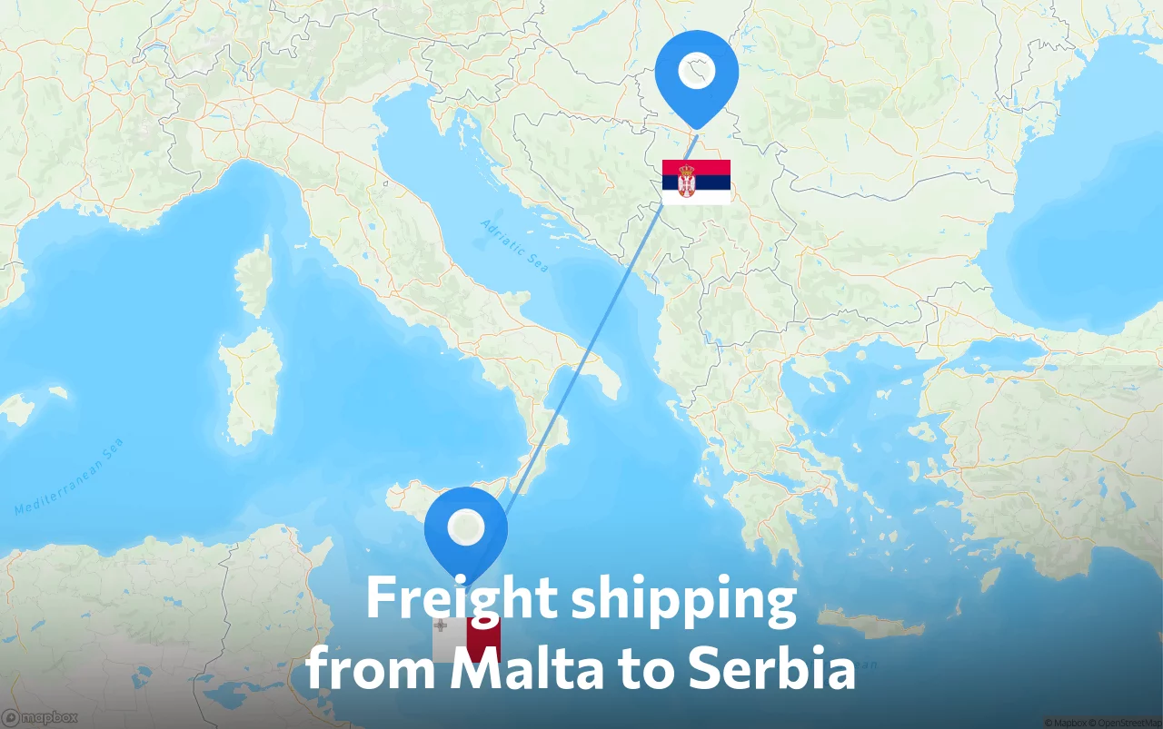 Shipping route from Malta to Serbia
