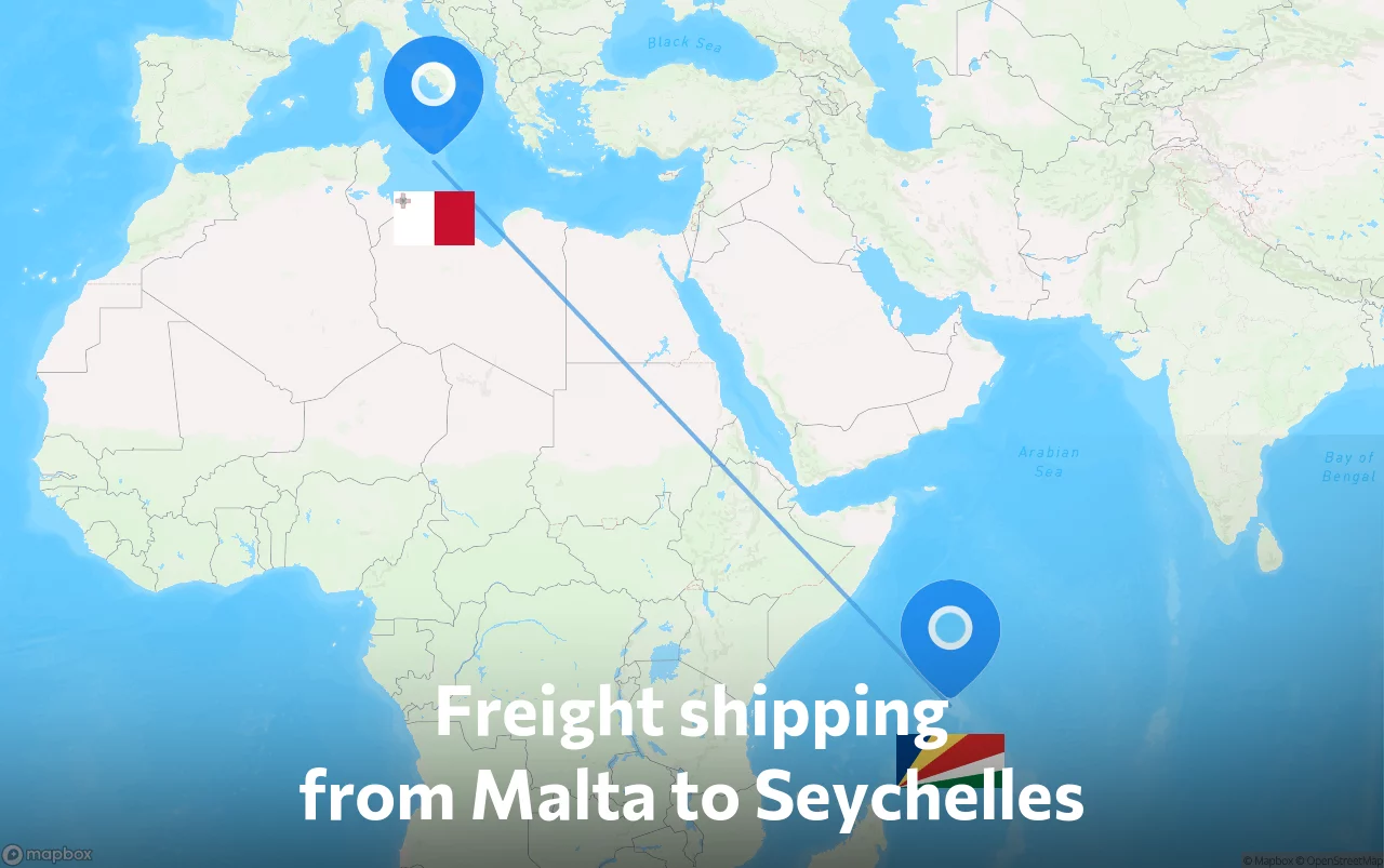 Shipping route from Malta to Seychelles