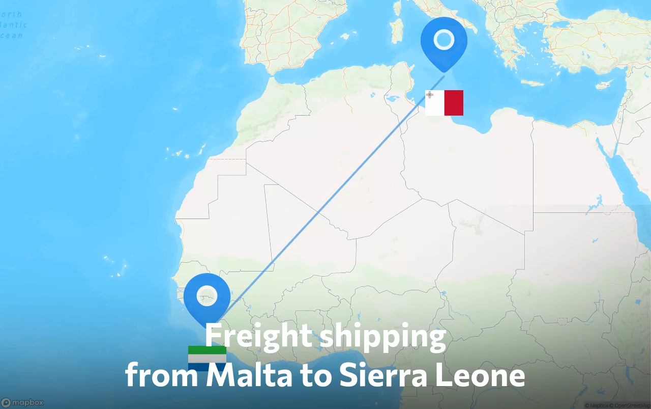 Shipping route from Malta to Sierra Leone
