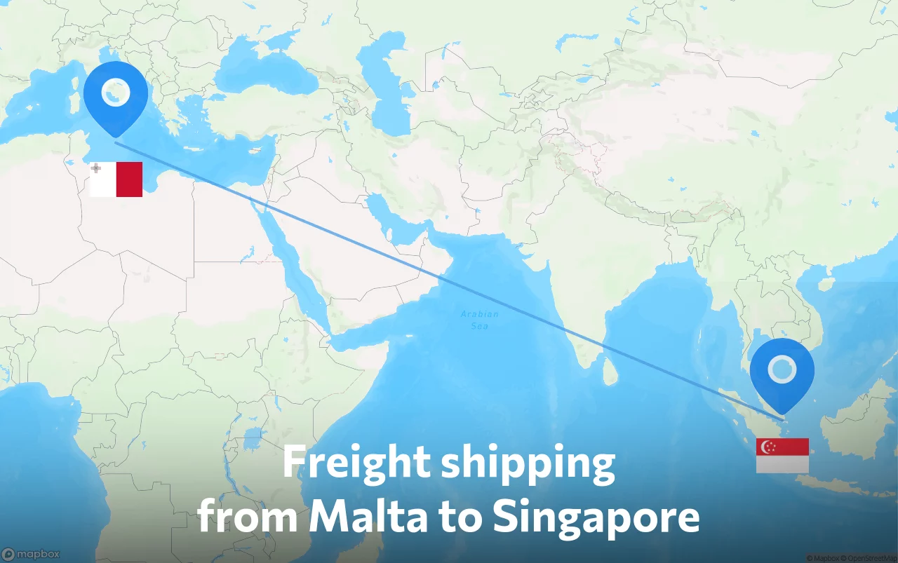Shipping route from Malta to Singapore